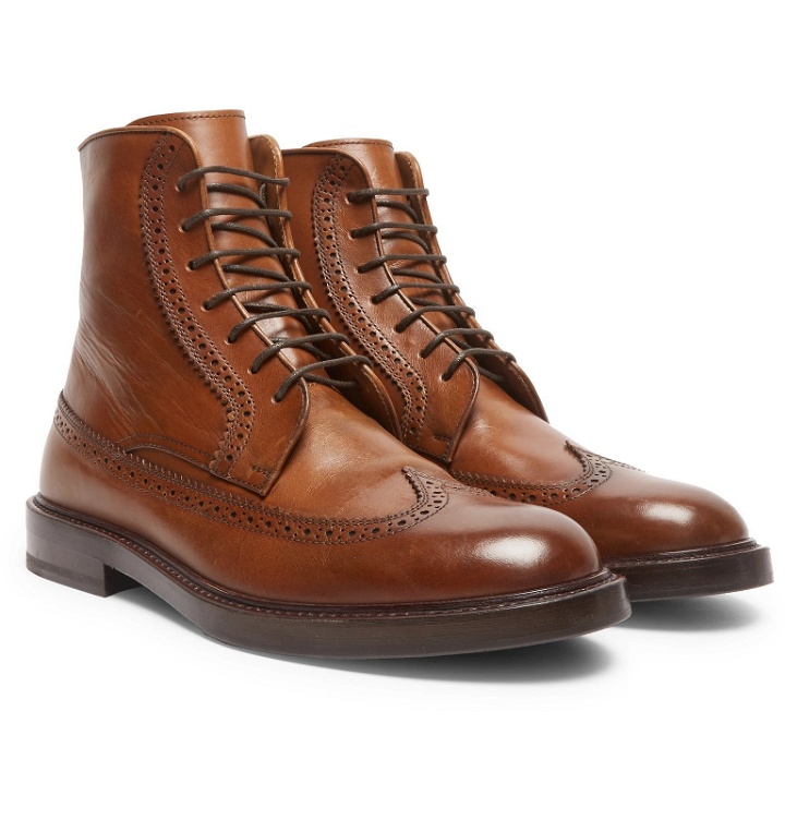 Photo: Brunello Cucinelli - Leather Brogue Boots - Brown