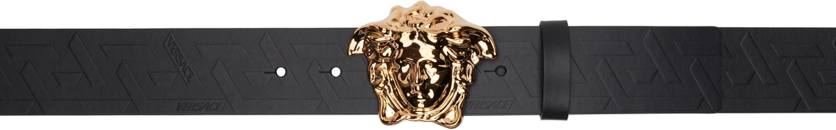Versace Black 'La Medusa' Greca Leather Belt