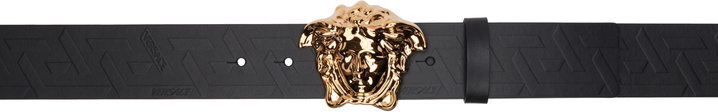 Photo: Versace Black 'La Medusa' Greca Leather Belt