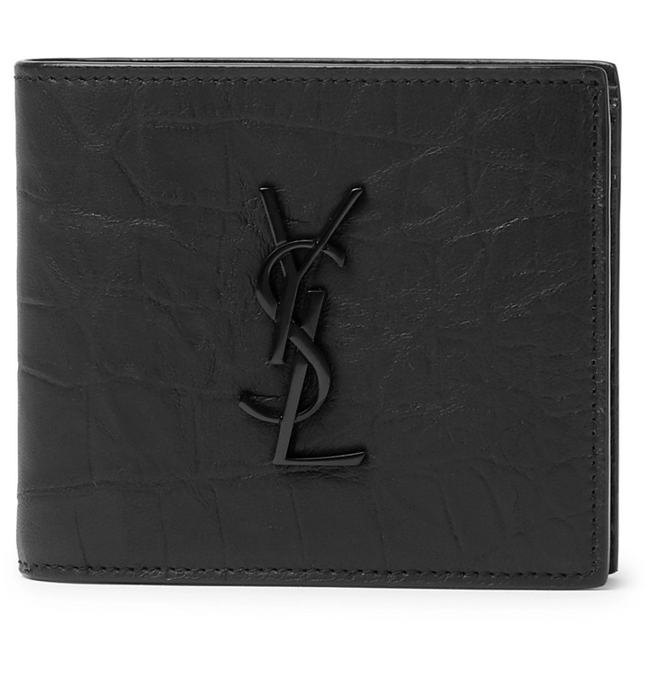 Photo: SAINT LAURENT - Logo-Appliquéd Croc-Effect Leather Billfold Wallet - Black