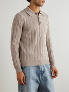Incotex - Zanone Cable-Knit Wool and Cashmere-Blend Polo Shirt - Neutrals