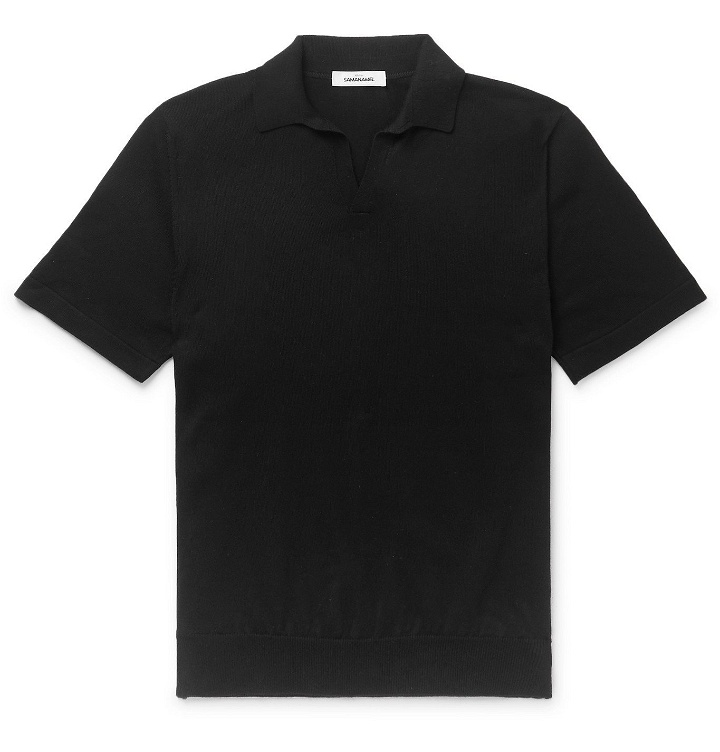 Photo: Saman Amel - Slim-Fit Cotton Polo Shirt - Black