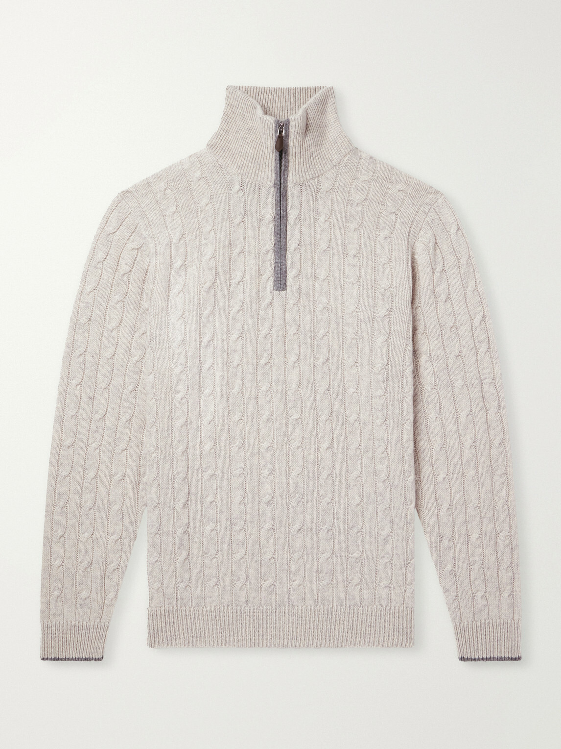 N.PEAL - Albemarle Cable Cashmere Half-Zip Sweater - Neutrals