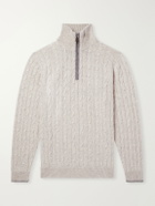 N.PEAL - Albemarle Cable Cashmere Half-Zip Sweater - Neutrals