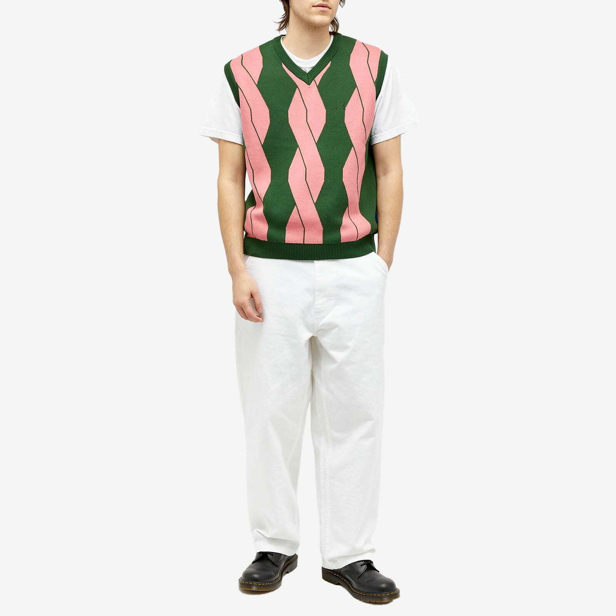 Awake NY Men's Cable Sweater Vest in Olive Multi