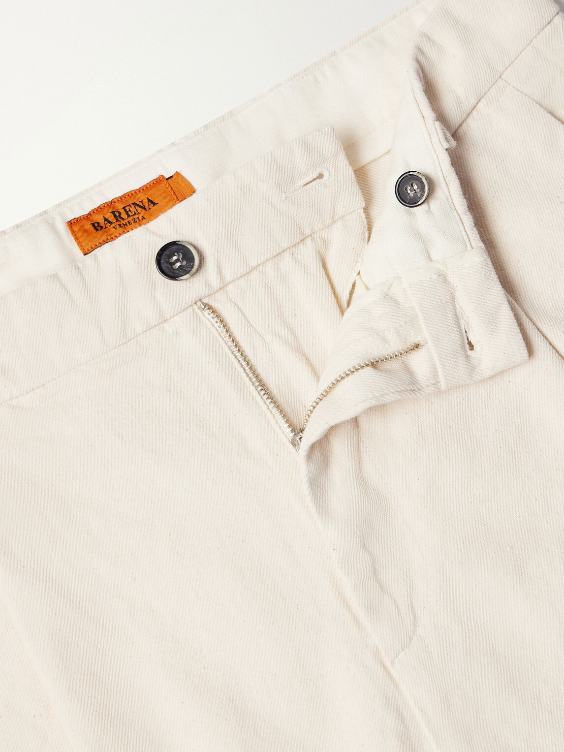 Barena - Straight-Leg Pleated Cotton-Drill Trousers - Neutrals