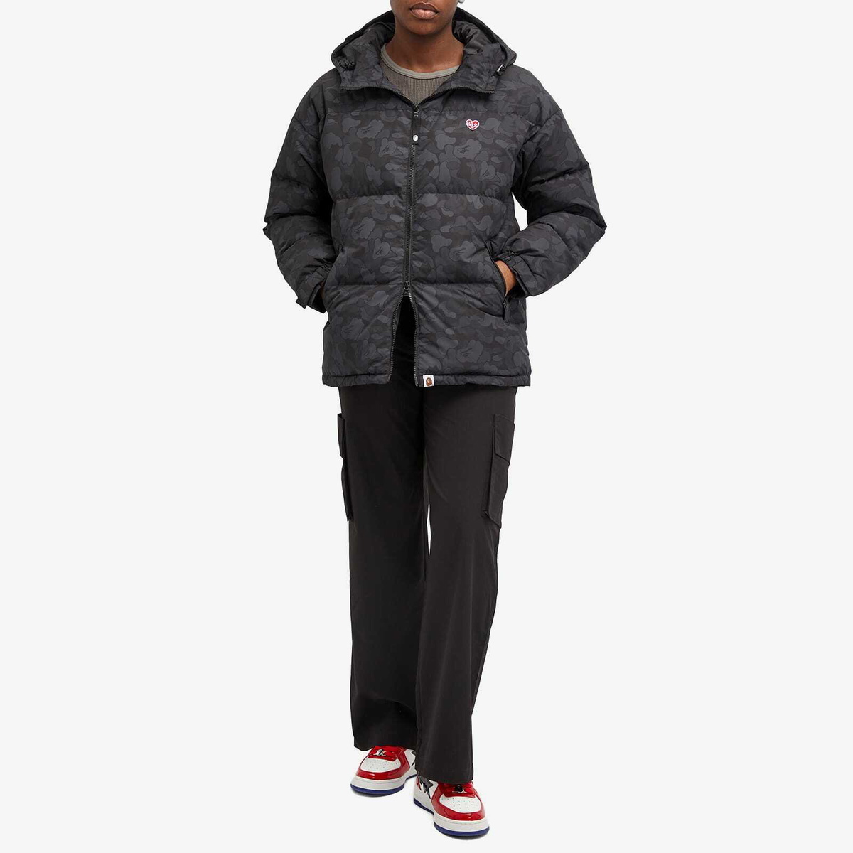 A Bathing Ape Women's Solid Camo Down Jacket in Black 