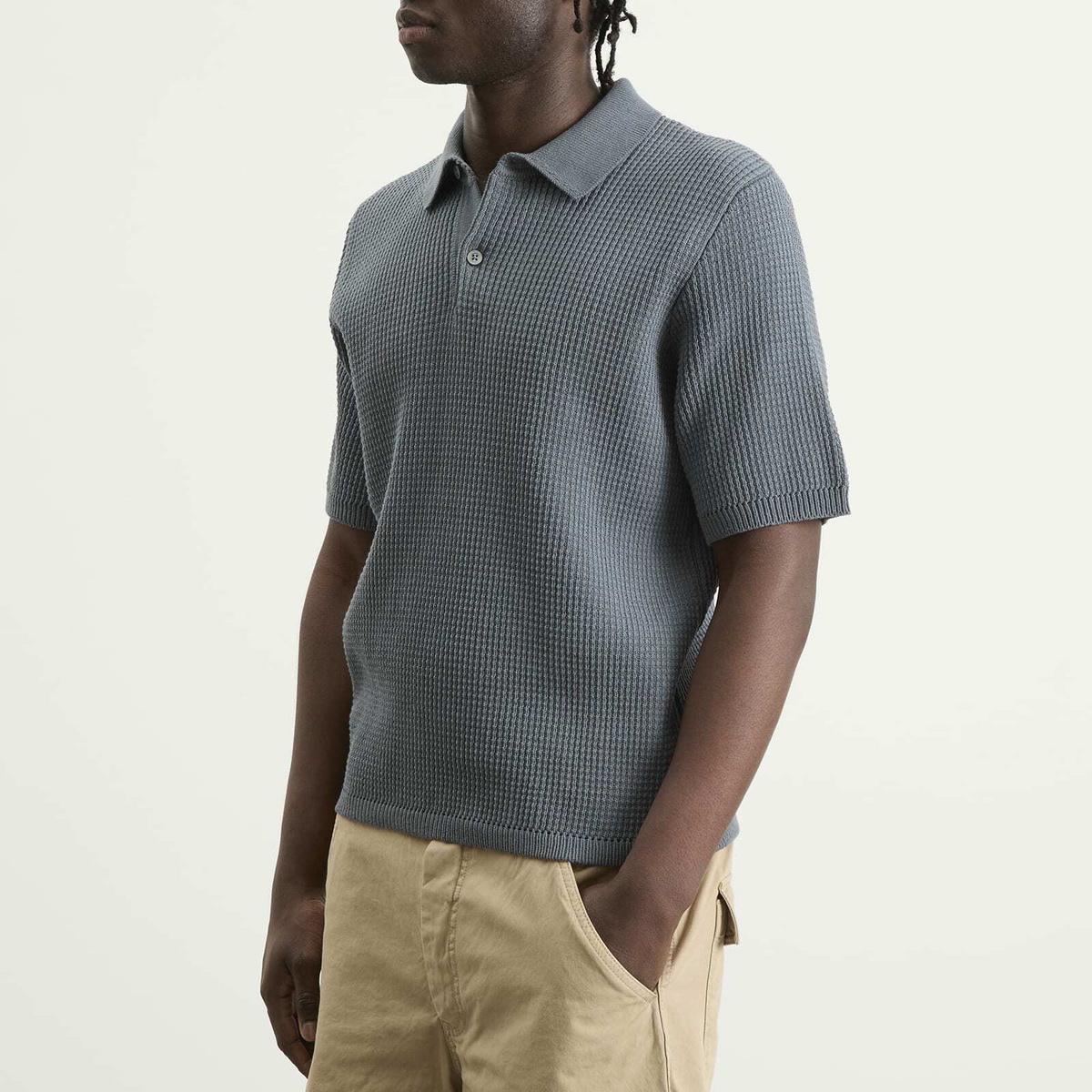 Norse Projects Men's Anholt Cotton Crepe Polo in Greyish Blue