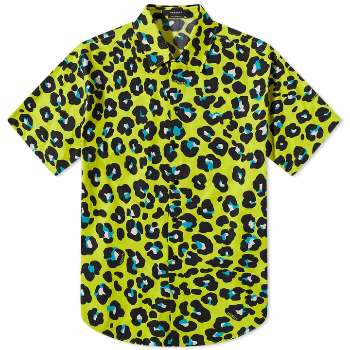 Photo: Versace Men's Short Sleeve Animal Print Shirt in Fluo Yellow