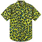 Versace Men's Short Sleeve Animal Print Shirt in Fluo Yellow