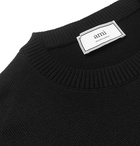 AMI - Slim-Fit Logo-Appliquéd Merino Wool Sweater - Black