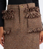Sacai Fringed peplum tweed midi skirt