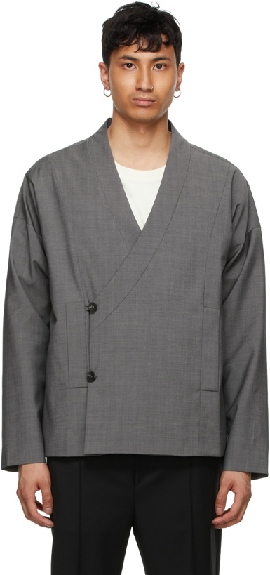 Photo: Tom Wood SSENSE Exclusive Grey Wool Wrap Jacket