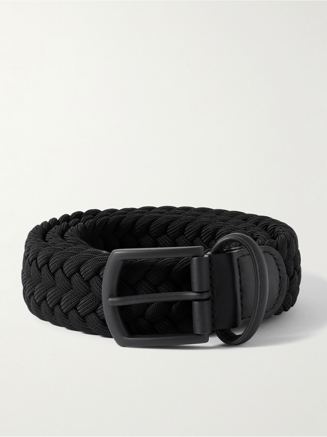 Anderson's - 3.5cm Leather-Trimmed Woven Elastic Belt - Black