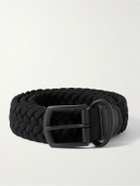 Anderson's - 3.5cm Leather-Trimmed Woven Elastic Belt - Black