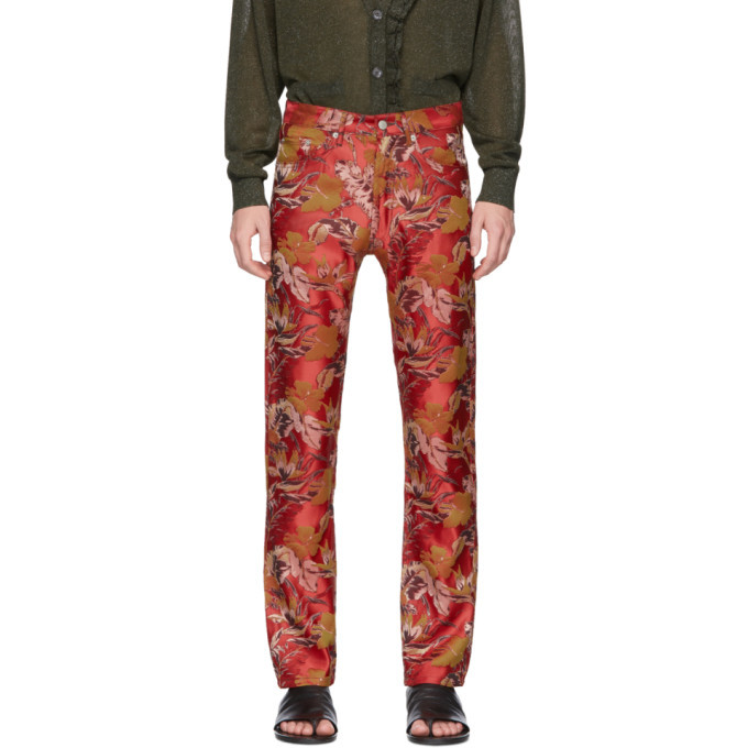 Photo: Dries Van Noten Red Jacquard Floral Panna Jeans