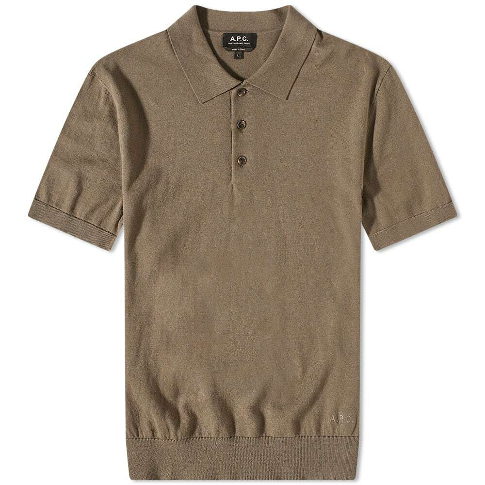 A.P.C. Men's Gregoire Knit Polo Shirt in Khaki A.P.C.