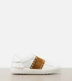 Valentino Garavani Rockstud suede-trimmed leather sneakers