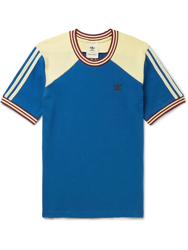 Photo: adidas Consortium - Wales Bonner Crochet-Trimmed Colour-Block Cotton-Jersey T-Shirt - Blue