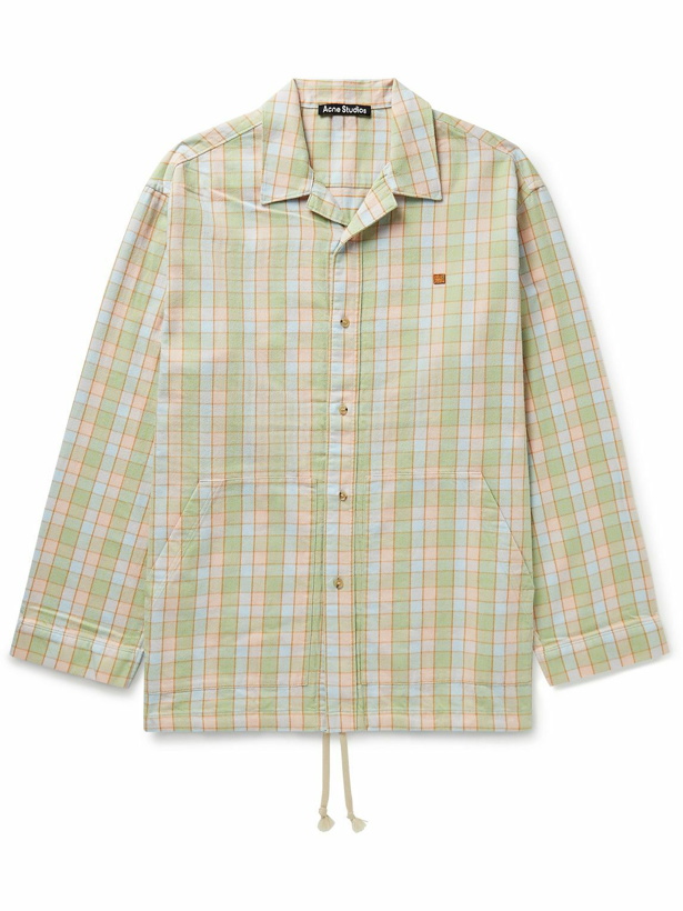 Photo: Acne Studios - Camp-Collar Logo-Appliquéd Checked Organic Cotton-Flannel Overshirt - Orange