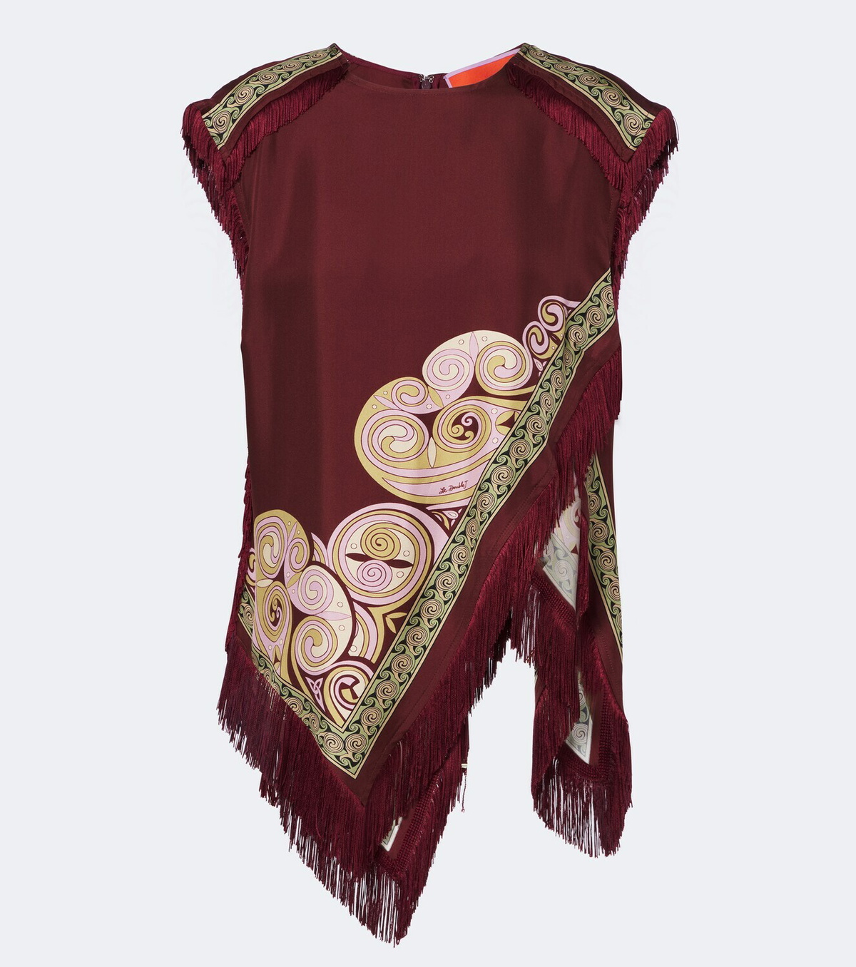 La DoubleJ Fringed printed silk twill scarf top