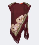 La DoubleJ Fringed printed silk twill scarf top