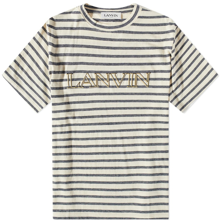 Photo: Lanvin Men's Paris Embroidered T-Shirt in Ecru/Blue