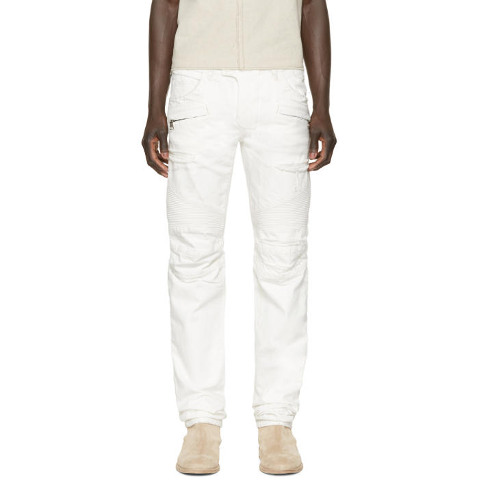 Photo: Balmain White Distressed Biker Jeans