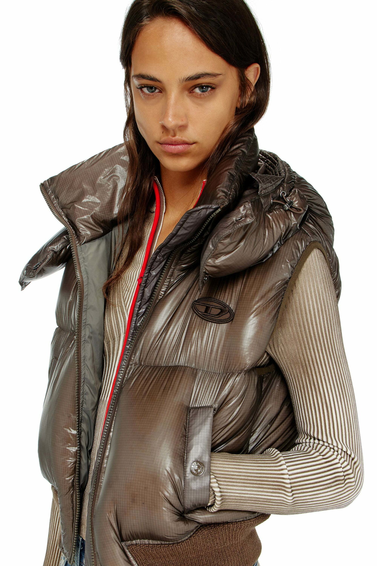 Diesel Down vest in ripstop with detachable hood - Winter Jackets Womens in Brown