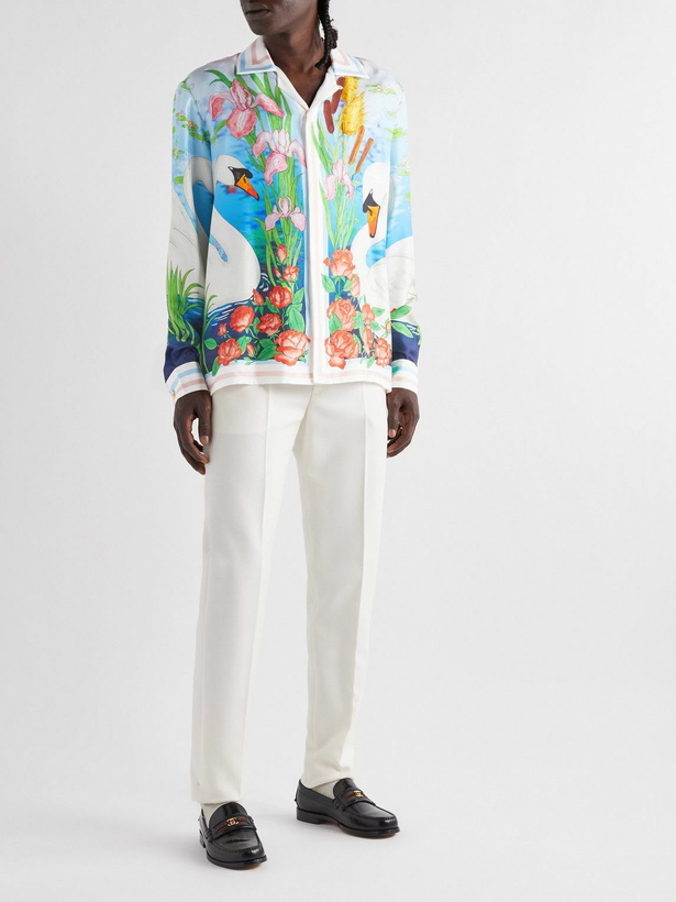 Photo: Casablanca - Camp-Collar Printed Silk-Twill Shirt - White