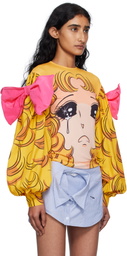 Pushbutton Yellow Crying Girl Puff Sleeve Ribbon T-shirt