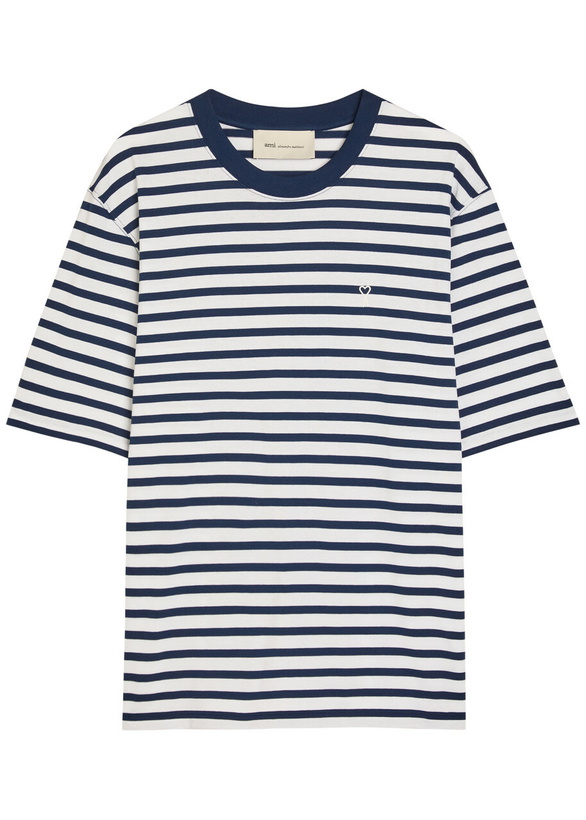 Photo: Ami Paris Striped Logo-embroidered Cotton T-shirt Blue