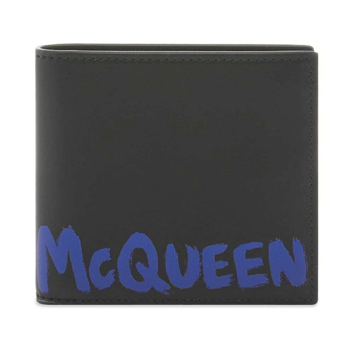 Photo: Alexander McQueen Men's Graffitti Logo Billfold Wallet in Black/Ultramarine