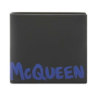 Alexander McQueen Men's Graffitti Logo Billfold Wallet in Black/Ultramarine