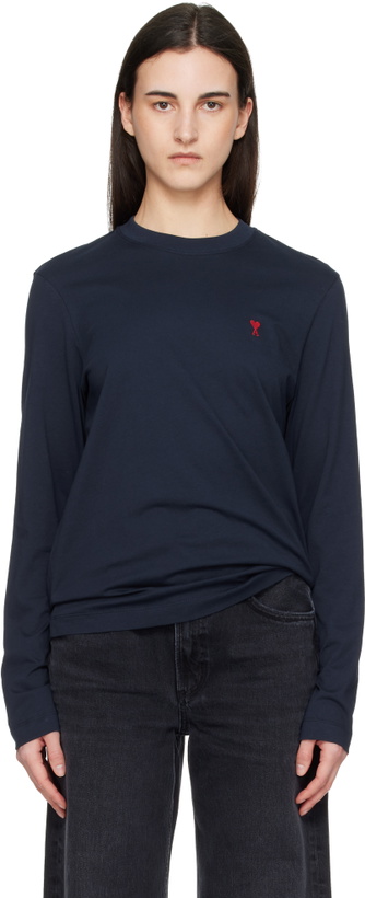 Photo: AMI Paris Navy Cotton Ami de Coeur Long Sleeves T-shirt