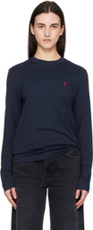 AMI Paris Navy Cotton Ami de Coeur Long Sleeves T-shirt