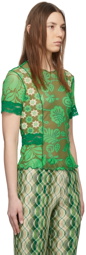 Anna Sui Green Paradisiac Combo Mesh T-Shirt