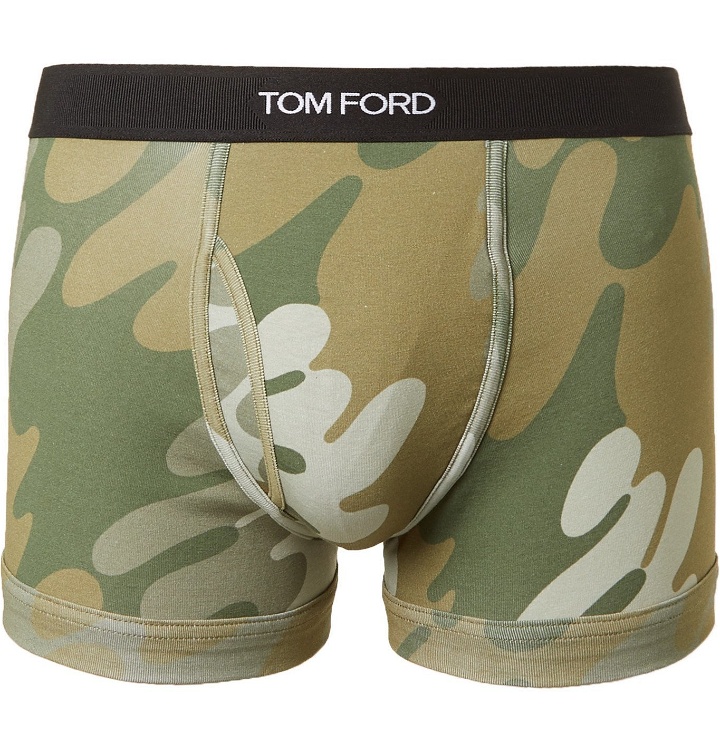 Photo: TOM FORD - Camouflage-Print Stretch-Cotton Jersey Boxer Briefs - Green