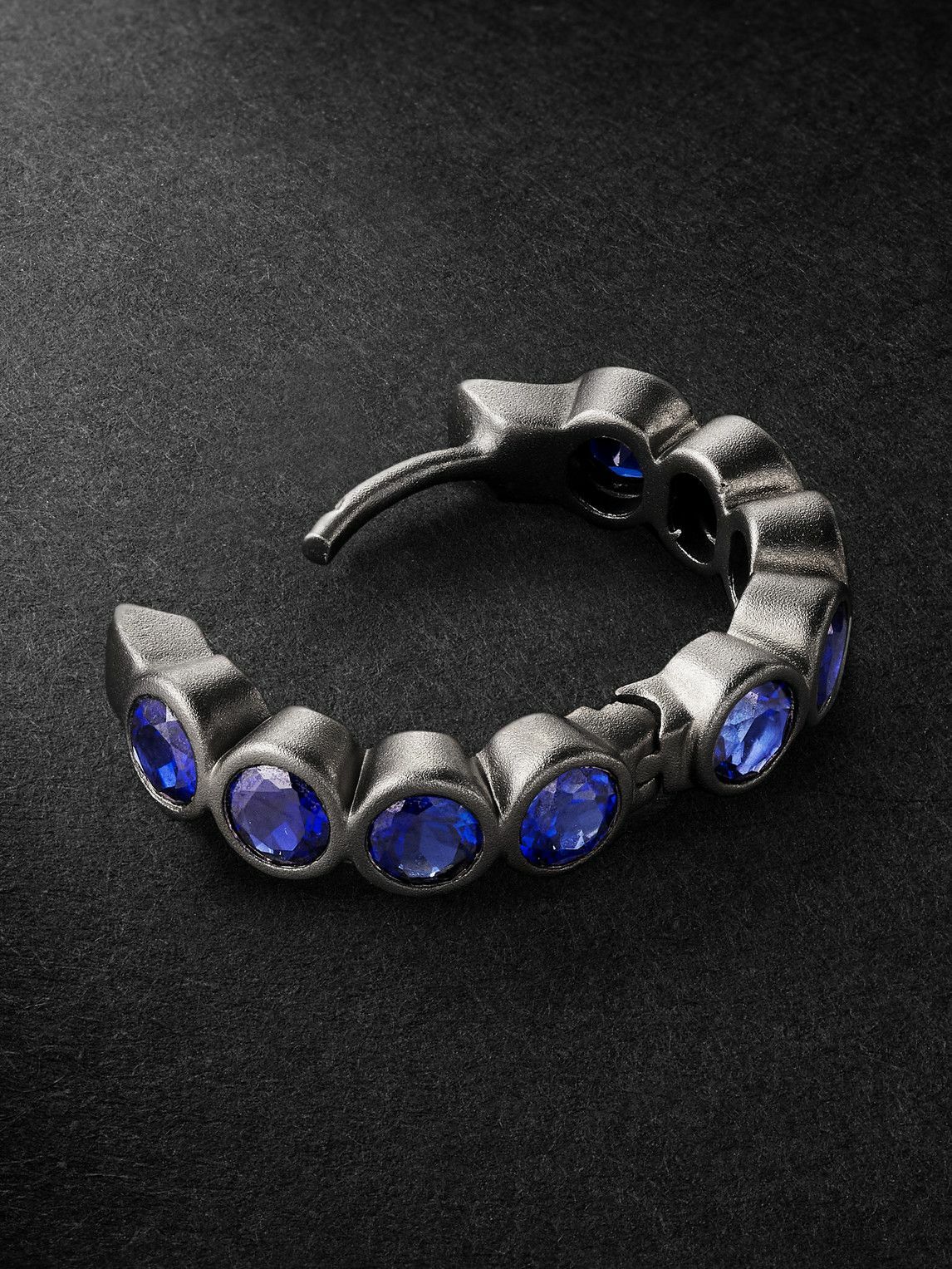 42 Suns - 14-Karat Blackened Gold Laboratory-Grown Sapphire Single Hoop Earring
