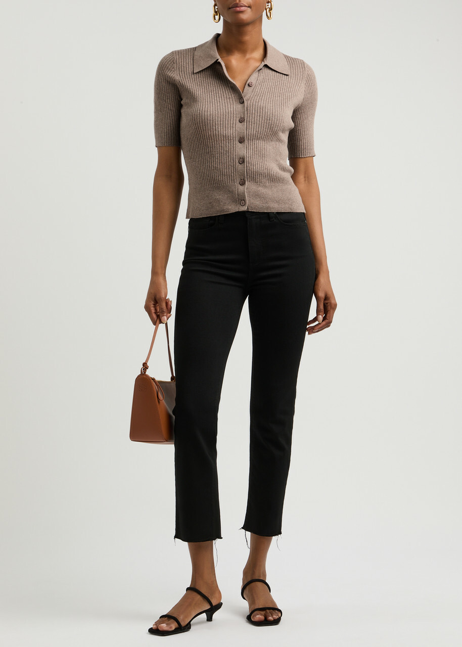 Paige Lianne Ribbed Cotton-blend Cardigan Light Brown