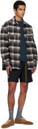Rhude Navy & Beige 'Rhude' Script Flannel Shirt