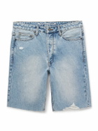 MANAAKI - Tama Slim-Fit Straight-Leg Distressed Denim Shorts - Blue