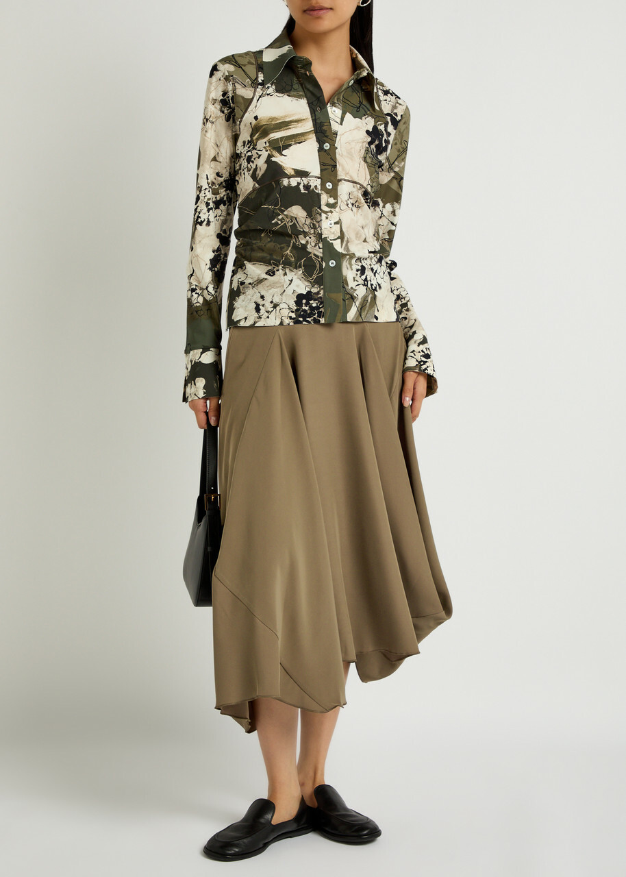 High Aubrey Draped Stretch-jersey Midi Skirt Dark Green