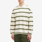 Uniform Bridge Men's Stripe Longsleeve Polo Shirt in Ivory