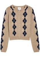 Reformation Clara Argyle Cashmere Cardigan Beige