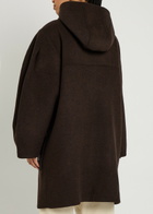 Ganni Logo-appliquéd Hooded Wool-blend Peacoat Dark Brown