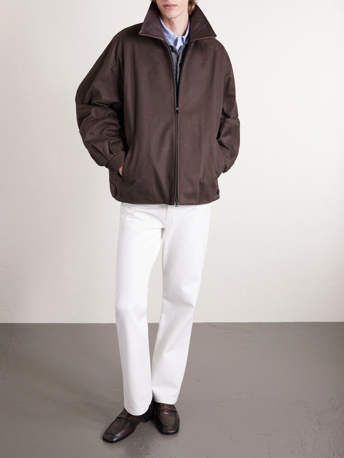 ssstein - Leather-Trimmed Cotton Jacket - Brown