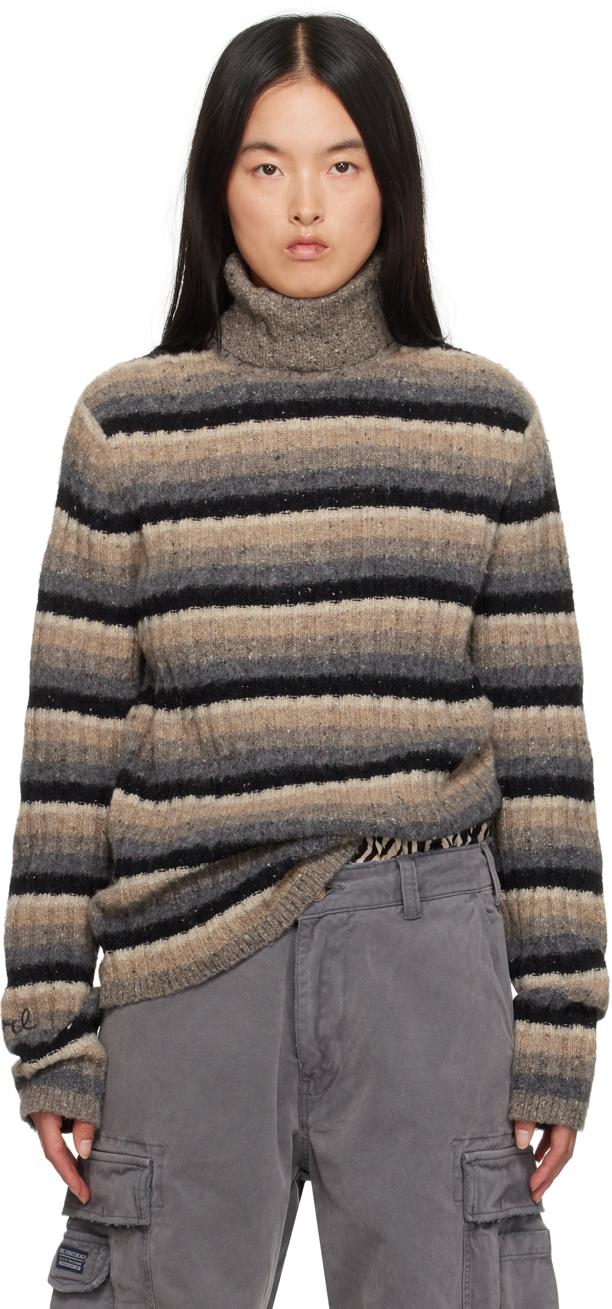 ERL Gray & Beige Striped Turtleneck