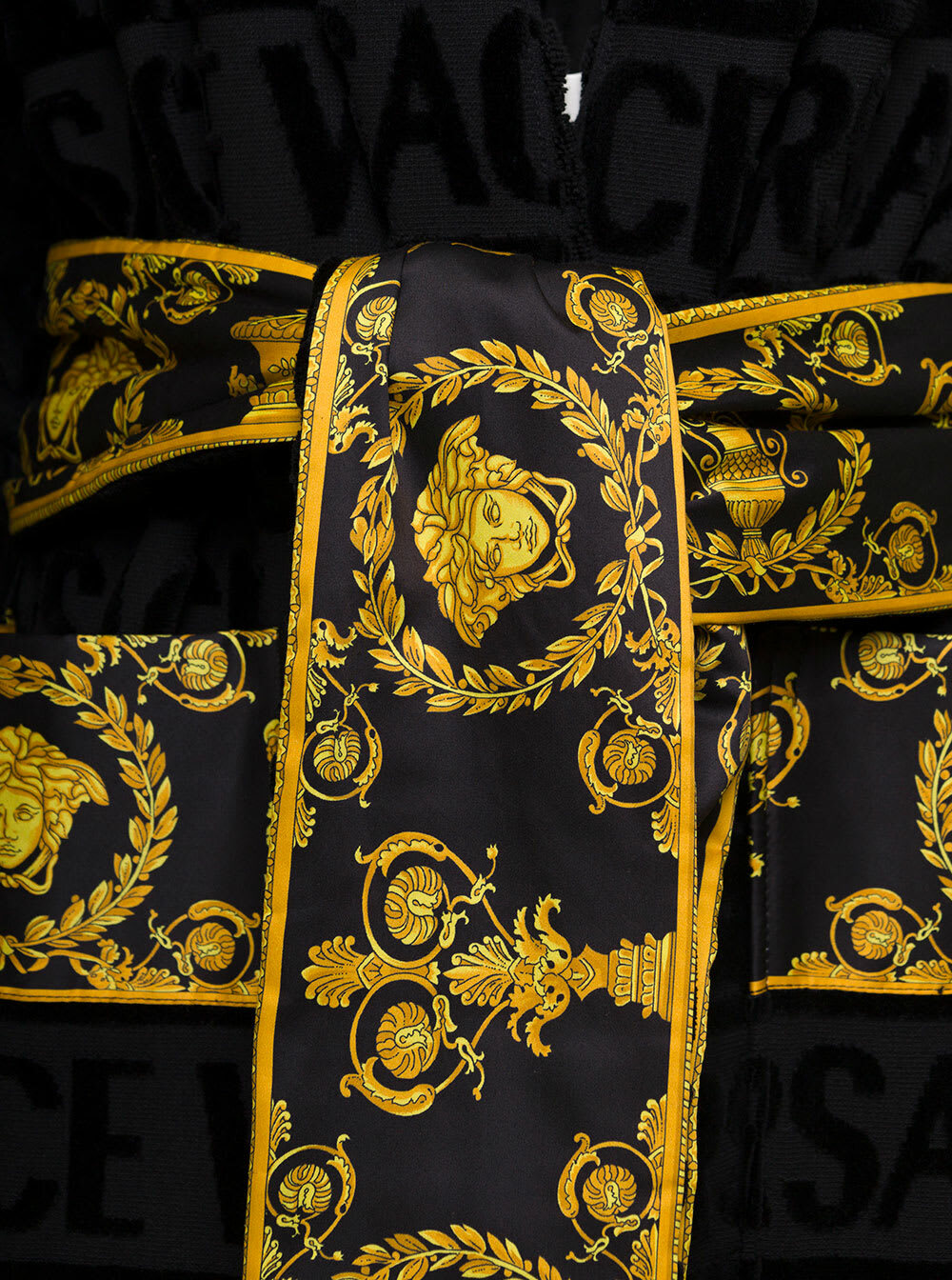 Black Bathrobe With Baroque Pattern In Terry Cotton Versace Home