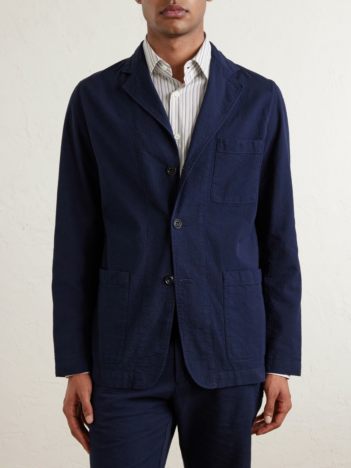 Hartford - Julian Textured Cotton Blazer - Blue